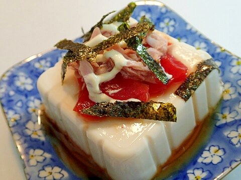 麺つゆマヨで　福神漬けとツナと刻み海苔の冷奴